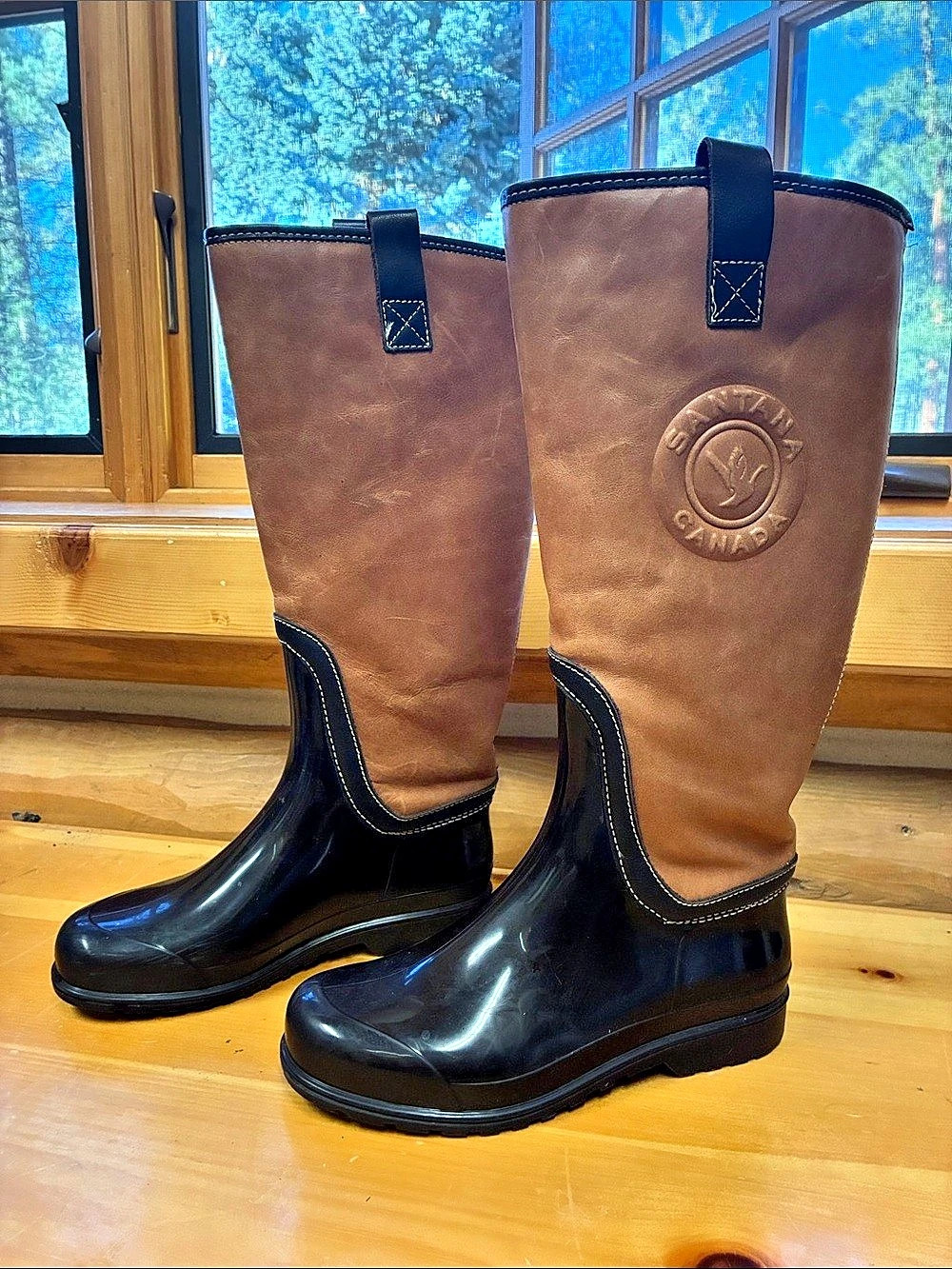 Santana Tall Rain Boots in Brown & Black Like New